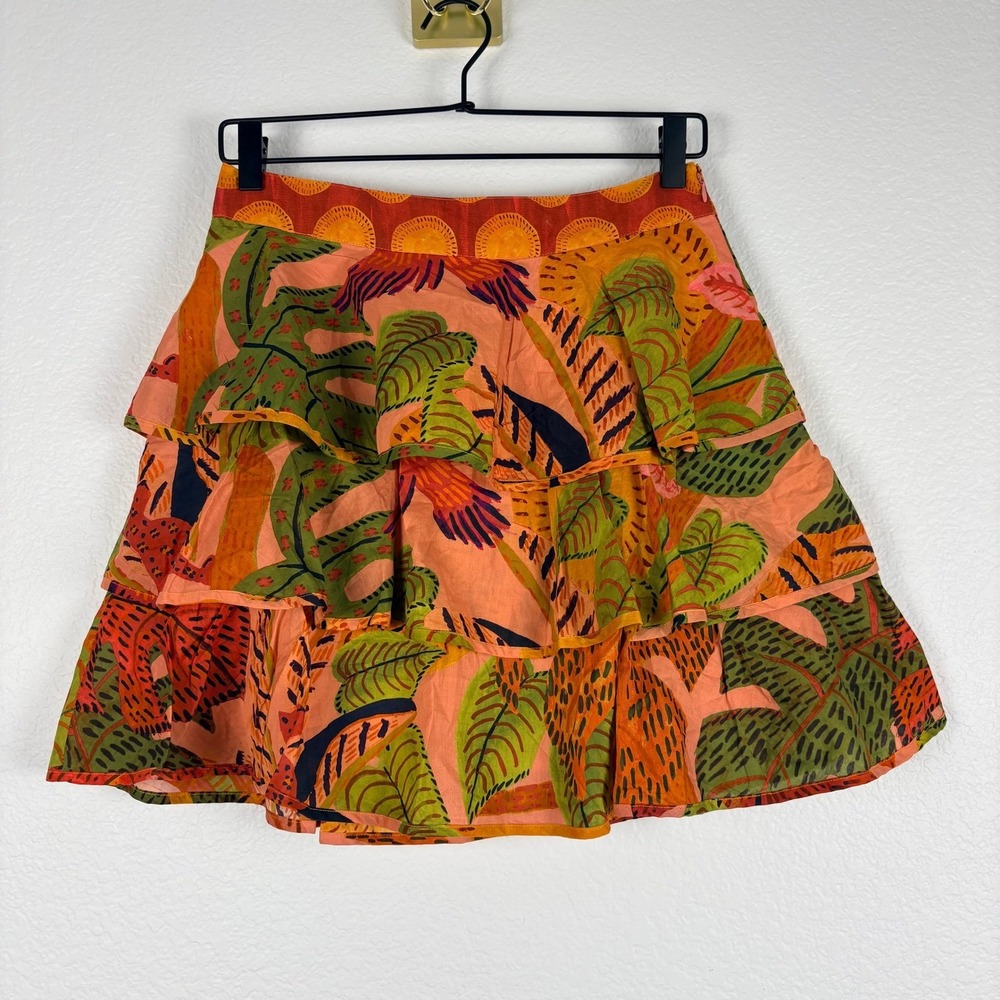 Farm Rio Summer Dream Mini Tropical Tiered Ruffle Skirt New Small Resort Vacay